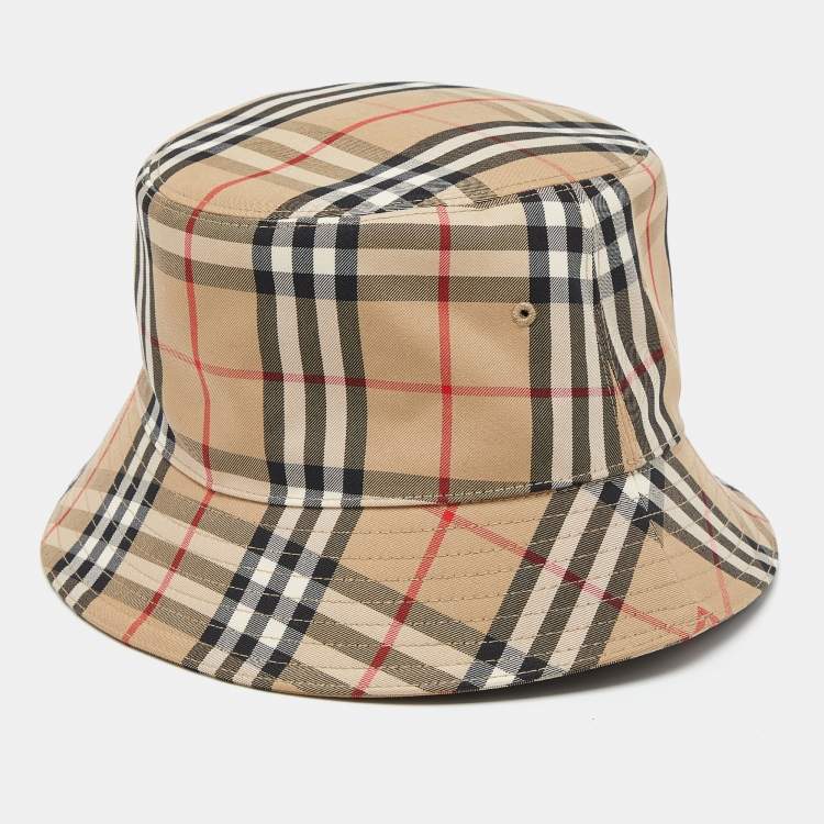 Pre Owned Burberry Beige Nova Check Cotton Bucket Hat XL