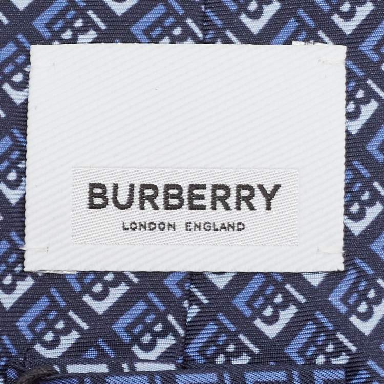Pre Owned Burberry Blue Monogram Print Silk Tie 