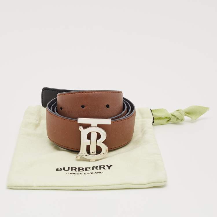 Pre Owned Burberry Navy Blue/Brown Leather TB Reversible Belt M