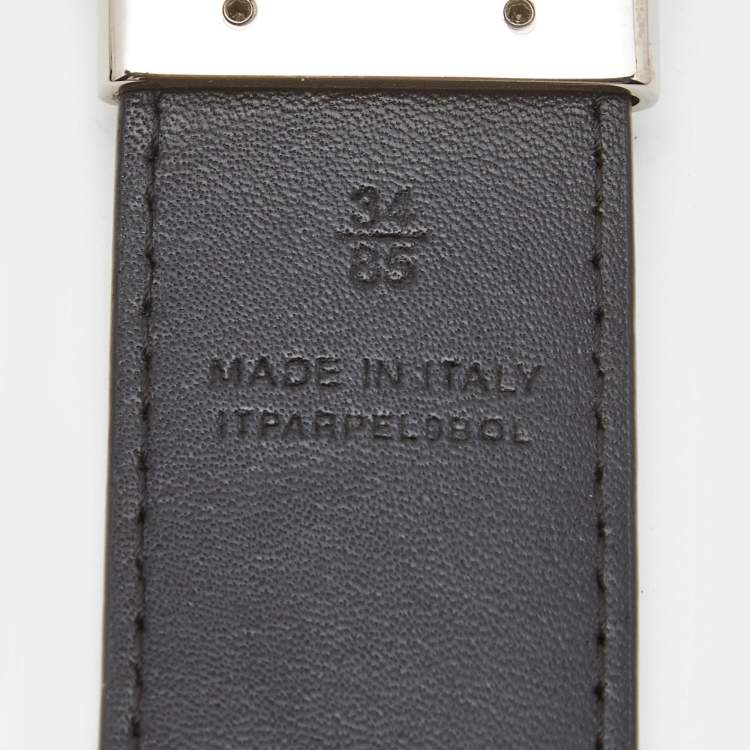 Pre Owned Burberry Navy Blue Check Coated Canvas and Leather Logo Plague Reversible Belt 85CM