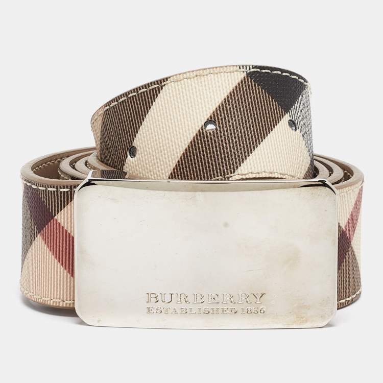 Pre Owned Burberry Beige Supernova Check Coated Canvas Buckle Belt 100 CM