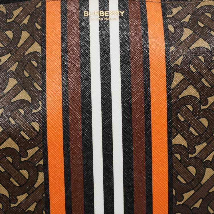 Pre Owned Burberry Orange/Brown TB Monogram Coated Canvas Stripe Zip Pouch