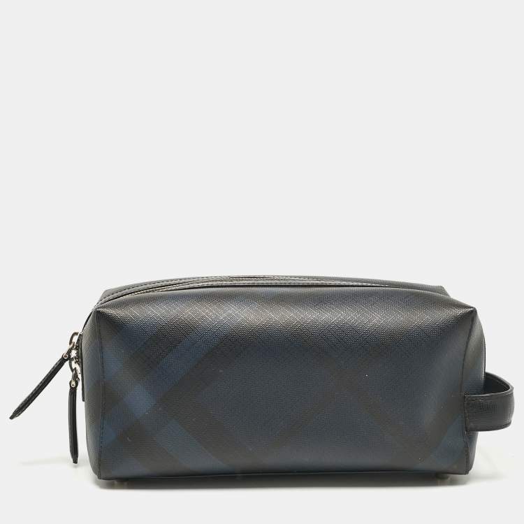 Pre Owned Burberry Navy Blue Nova Check PVC Travel Pouch