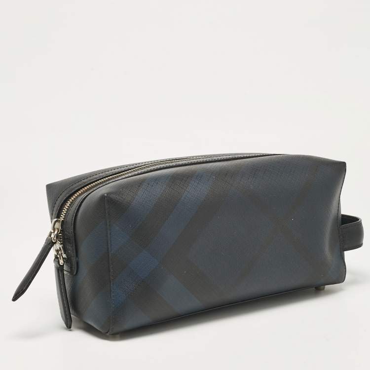 Pre Owned Burberry Navy Blue Nova Check PVC Travel Pouch