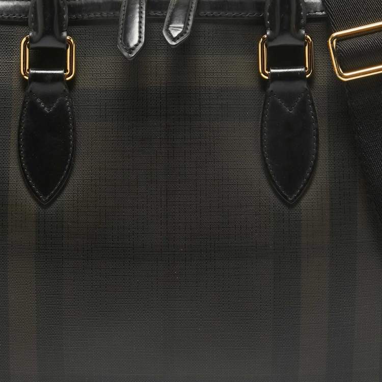 Pre Owned Burberry Smoked Check Coated Canvas and Leather The Barrow Briefcase Bag