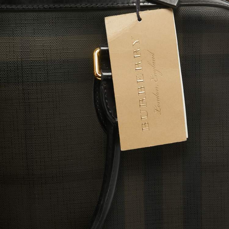 Pre Owned Burberry Smoked Check Coated Canvas and Leather The Barrow Briefcase Bag
