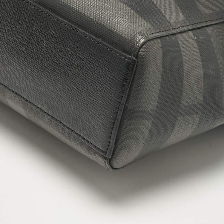 Pre Owned Burberry Black/Smoke Check Coated Canvas Laptop Bag