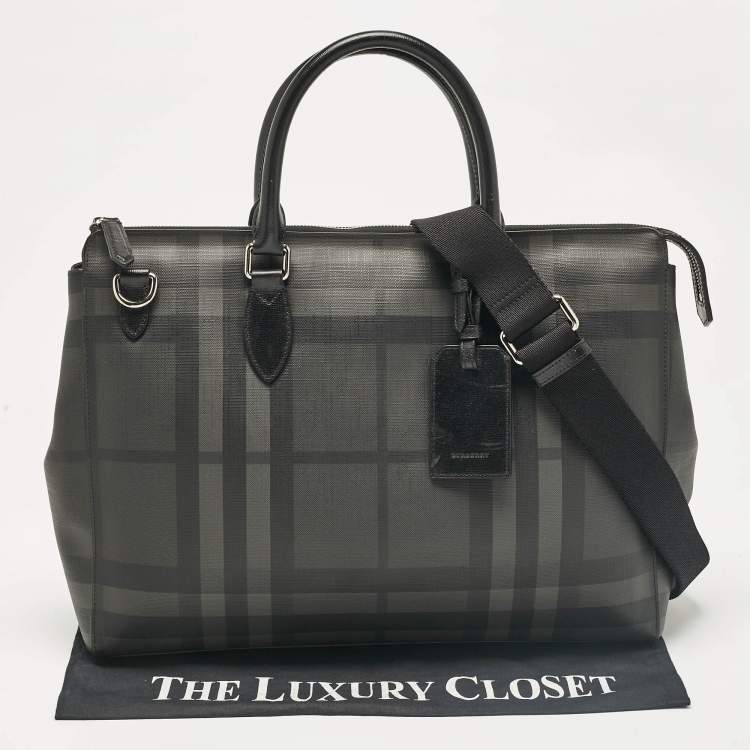 Pre Owned Burberry Black/Smoke Check Coated Canvas Laptop Bag