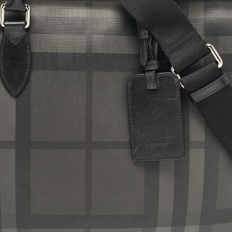 Pre Owned Burberry Black/Smoke Check Coated Canvas Laptop Bag