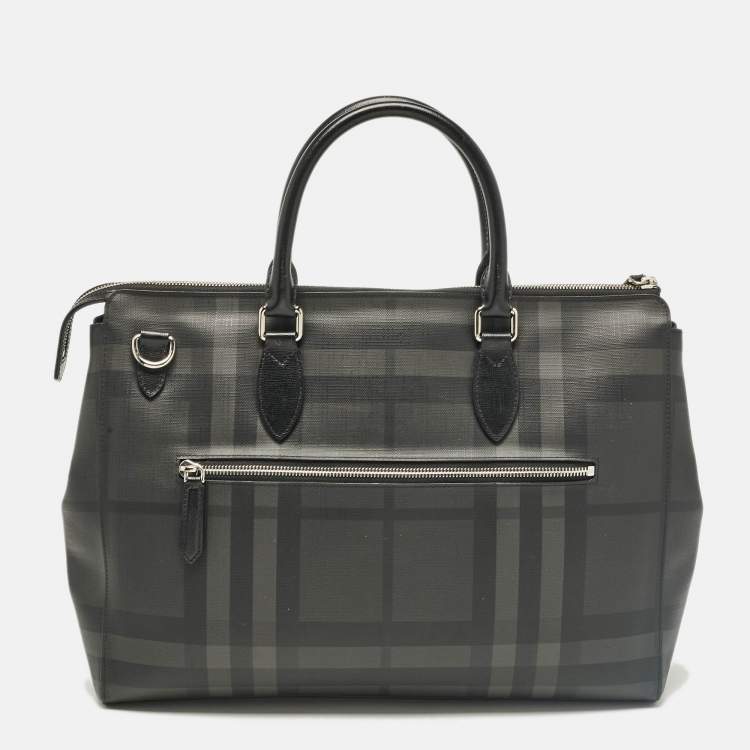 Pre Owned Burberry Black/Smoke Check Coated Canvas Laptop Bag