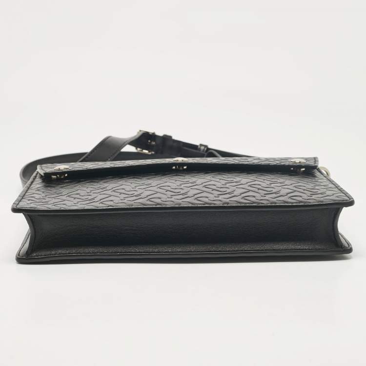 Pre Owned Burberry Black TB Embossed Leather Messenger Bag