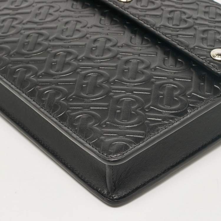 Pre Owned Burberry Black TB Embossed Leather Messenger Bag