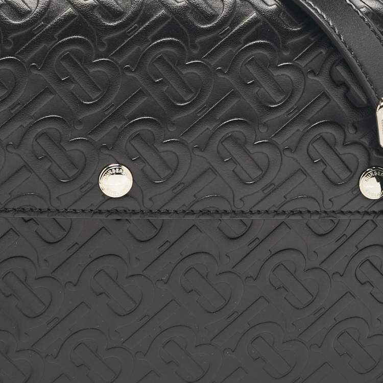 Pre Owned Burberry Black TB Embossed Leather Messenger Bag