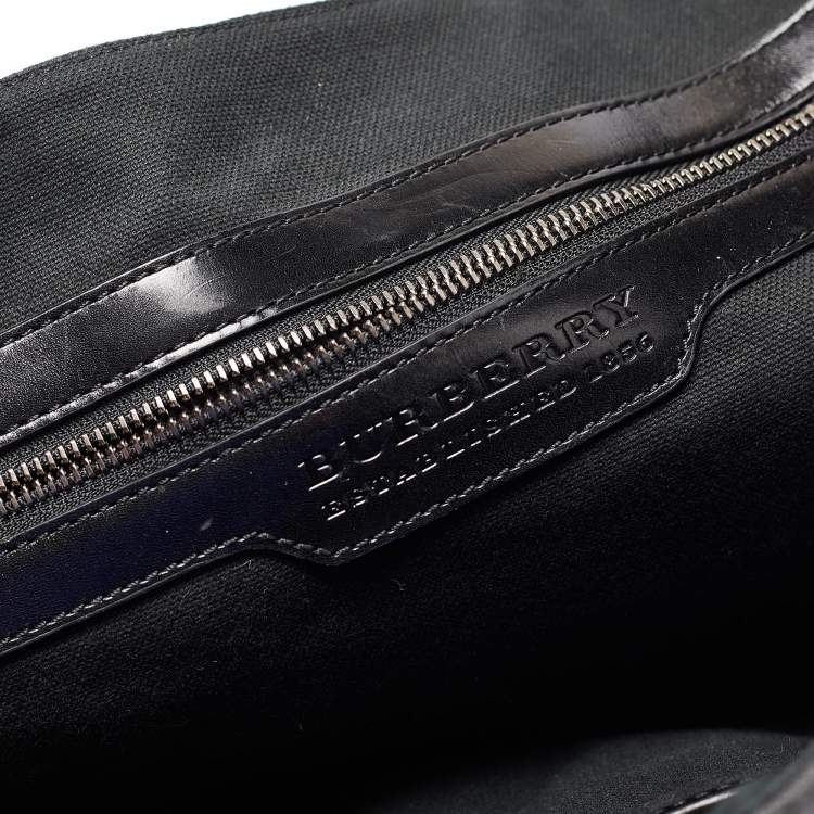 Pre Owned Burberry Black House Check PVC and Leather Messenger Bag