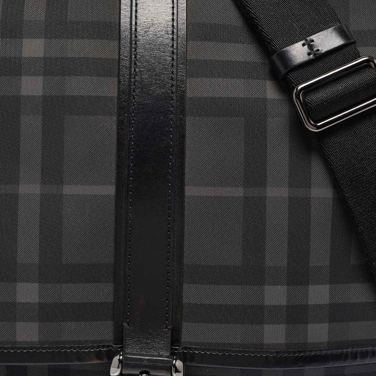 Pre Owned Burberry Black House Check PVC and Leather Messenger Bag