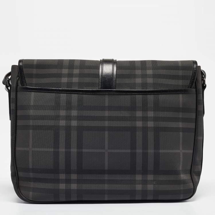 Pre Owned Burberry Black House Check PVC and Leather Messenger Bag