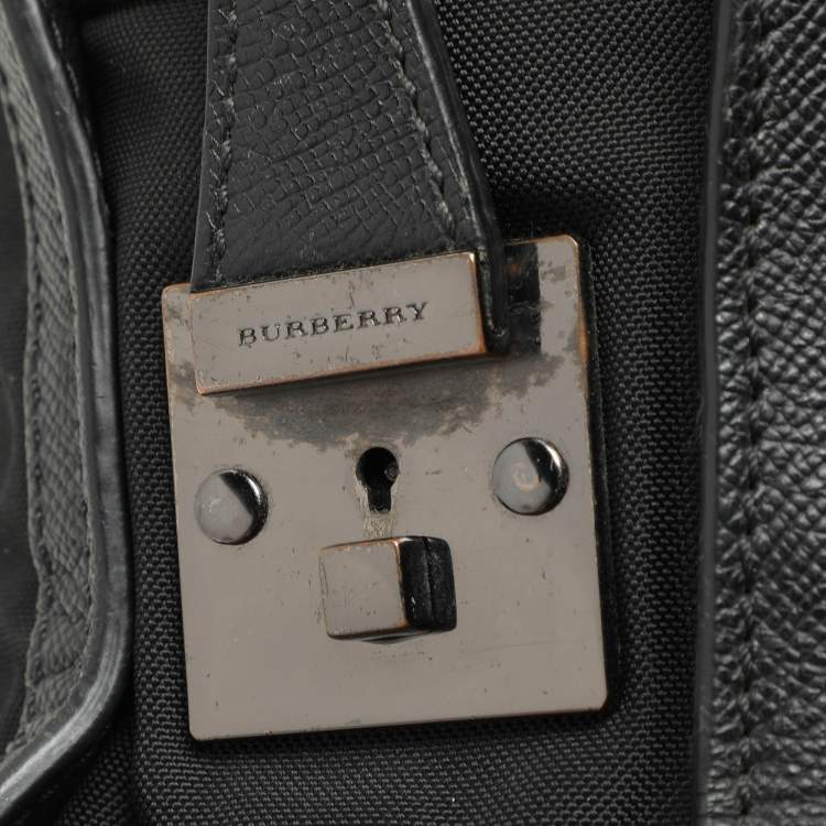 Pre Owned Burberry Black Leather and Nylon Laptop Bag