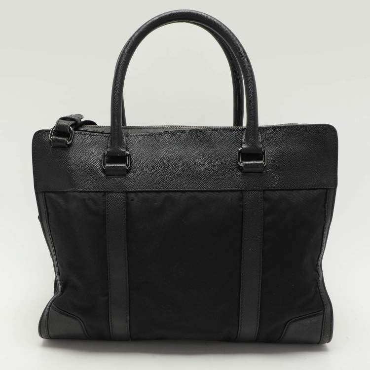 Pre Owned Burberry Black Leather and Nylon Laptop Bag