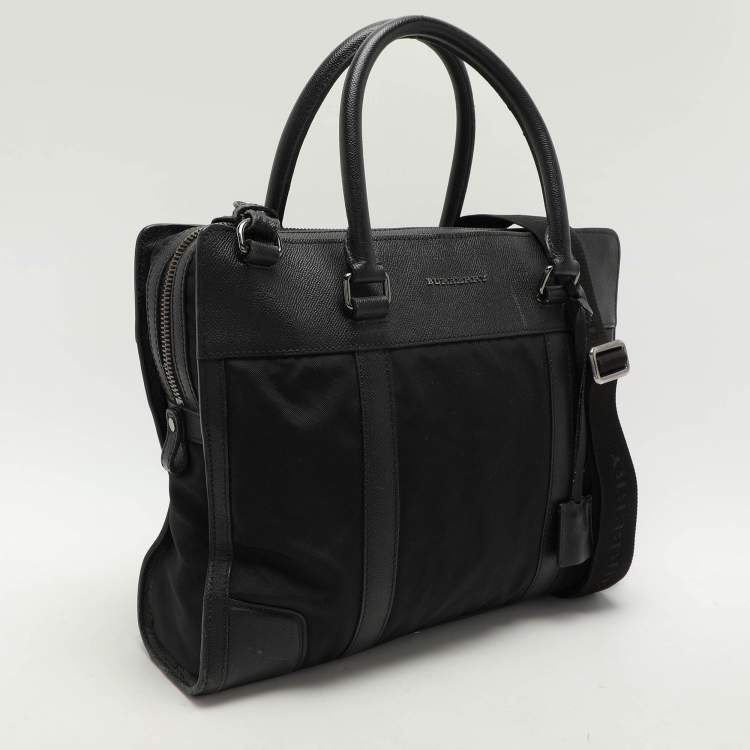 Pre Owned Burberry Black Leather and Nylon Laptop Bag