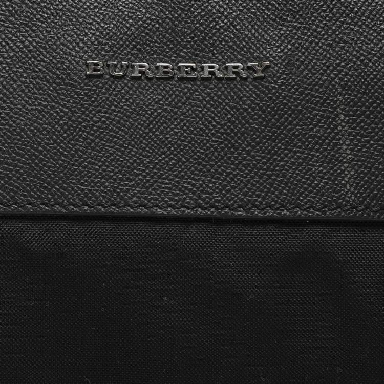 Pre Owned Burberry Black Leather and Nylon Laptop Bag