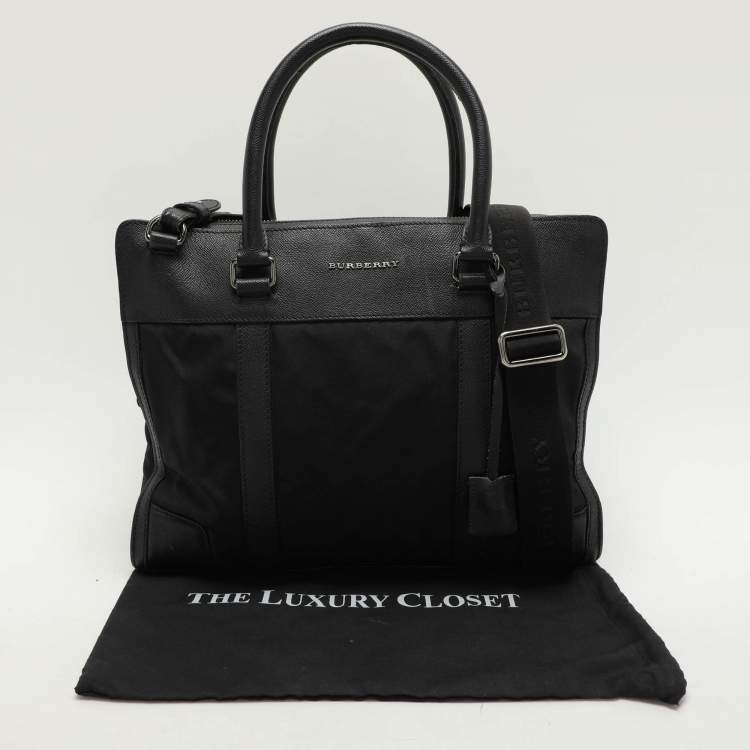 Pre Owned Burberry Black Leather and Nylon Laptop Bag