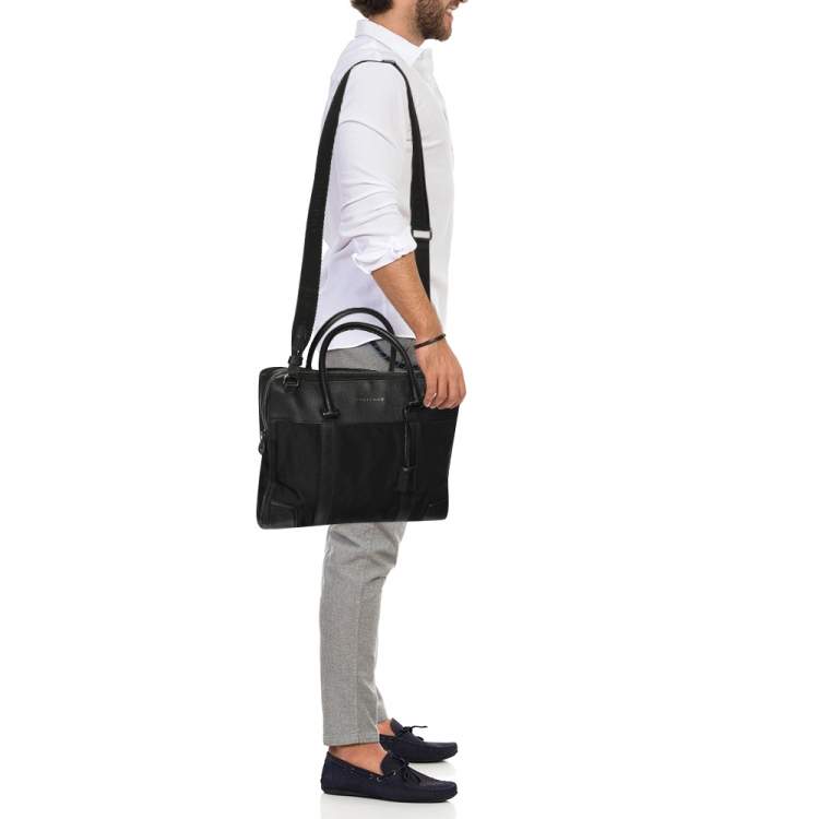 Pre Owned Burberry Black Leather and Nylon Laptop Bag