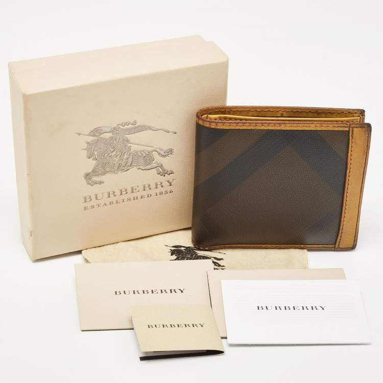 Pre Owned Burberry Brown/Yellow Smoke Check Coated Canvas and Leather Bifold Wallet