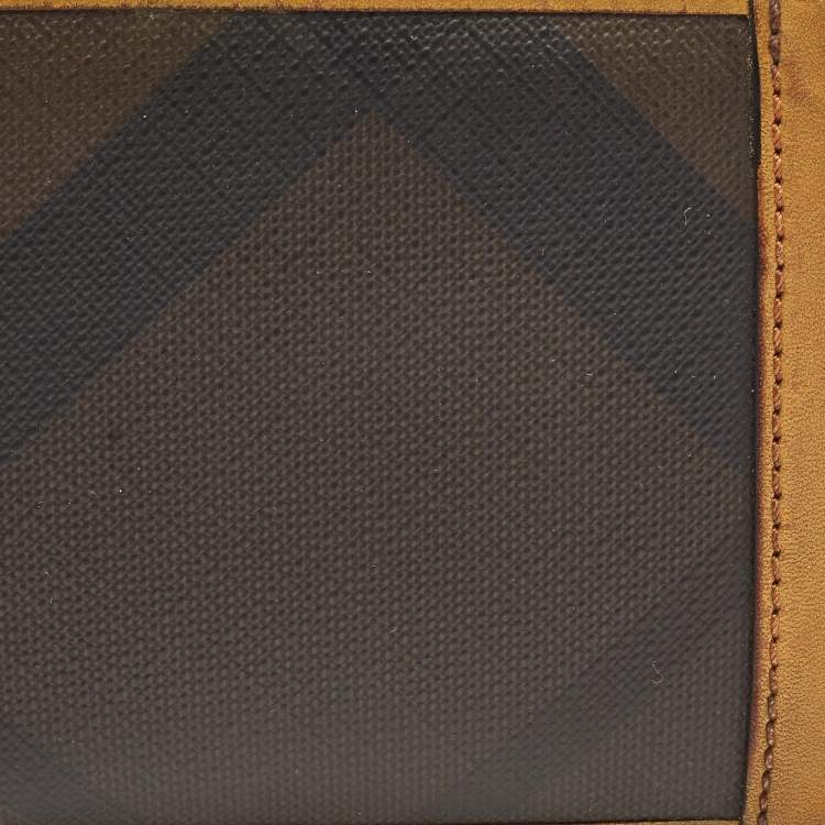 Pre Owned Burberry Brown/Yellow Smoke Check Coated Canvas and Leather Bifold Wallet