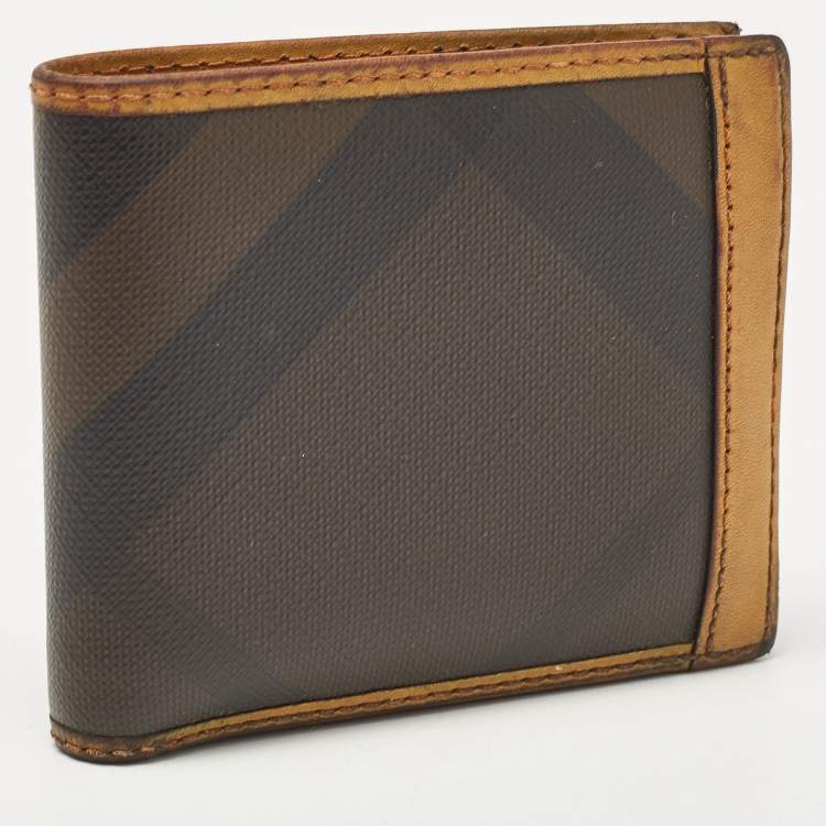 Pre Owned Burberry Brown/Yellow Smoke Check Coated Canvas and Leather Bifold Wallet