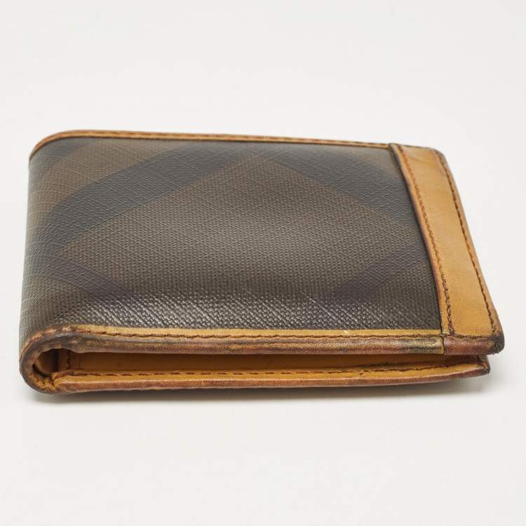 Pre Owned Burberry Brown/Yellow Smoke Check Coated Canvas and Leather Bifold Wallet