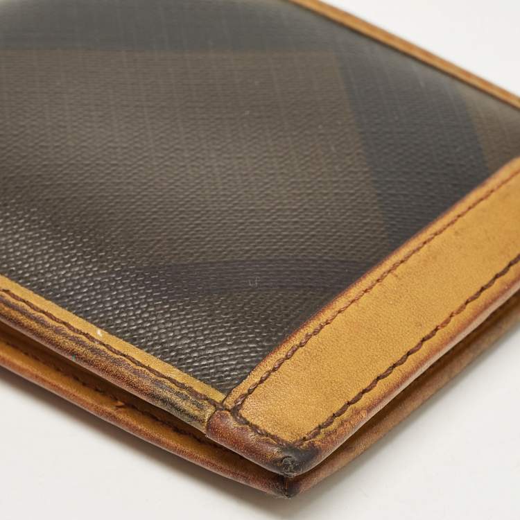 Pre Owned Burberry Brown/Yellow Smoke Check Coated Canvas and Leather Bifold Wallet
