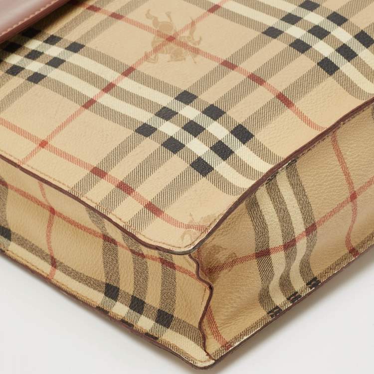 Pre Owned Burberry Brown/Beige Haymarket Coated Canvas and Leather Briefcase