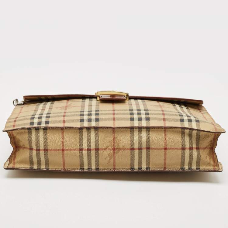 Pre Owned Burberry Brown/Beige Haymarket Coated Canvas and Leather Briefcase