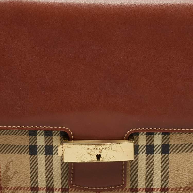 Pre Owned Burberry Brown/Beige Haymarket Coated Canvas and Leather Briefcase
