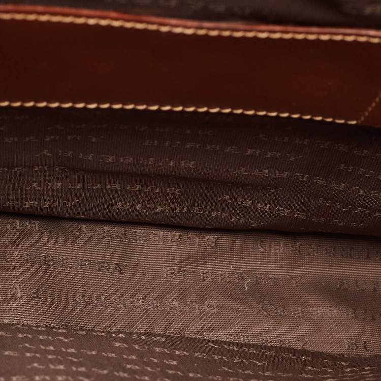 Pre Owned Burberry Brown/Beige Haymarket Coated Canvas and Leather Briefcase