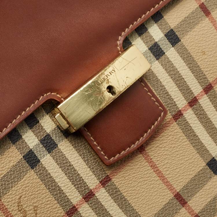 Pre Owned Burberry Brown/Beige Haymarket Coated Canvas and Leather Briefcase