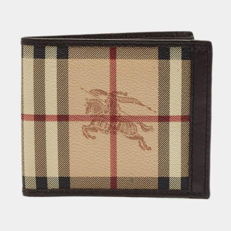 Pre Owned Burberry Beige/Brown Haymarket Check Coated Canvas and Leather Bifold Wallet