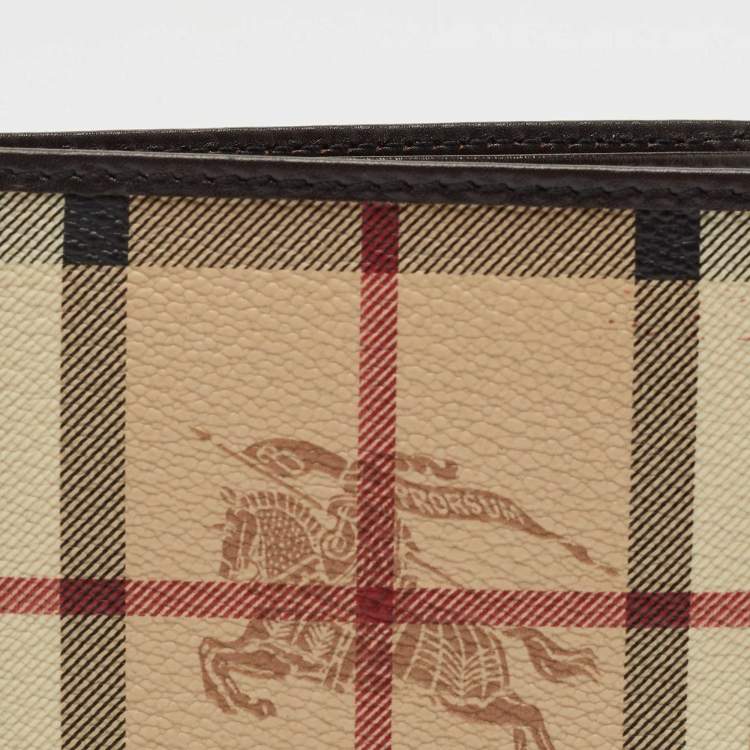 Pre Owned Burberry Beige/Brown Haymarket Check Coated Canvas and Leather Bifold Wallet