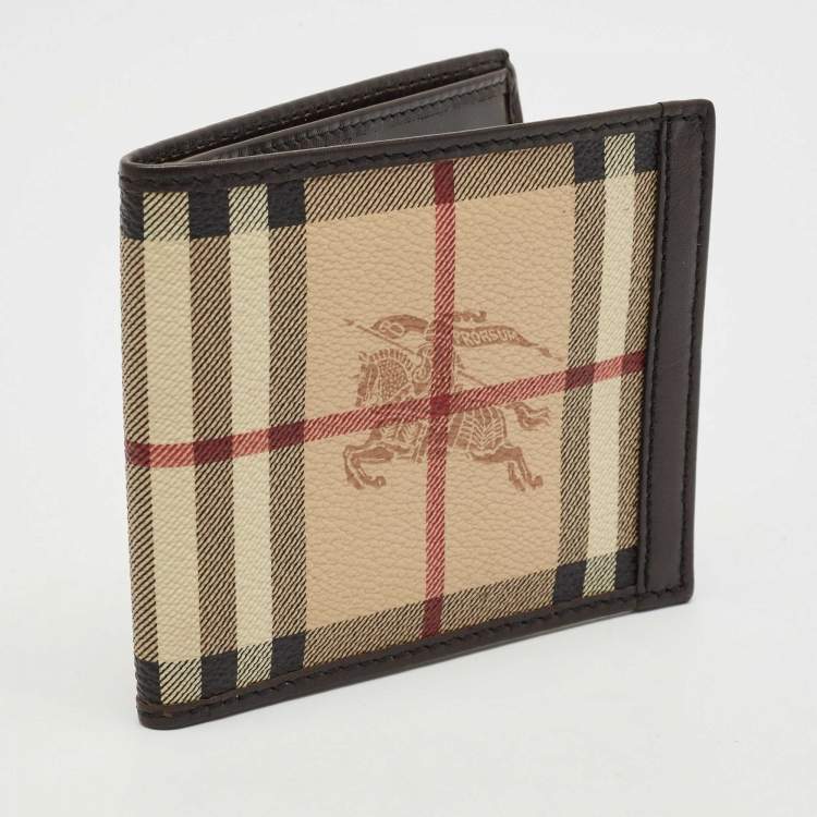 Pre Owned Burberry Beige/Brown Haymarket Check Coated Canvas and Leather Bifold Wallet
