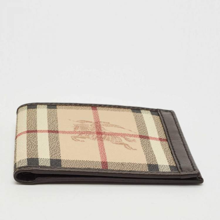 Pre Owned Burberry Beige/Brown Haymarket Check Coated Canvas and Leather Bifold Wallet
