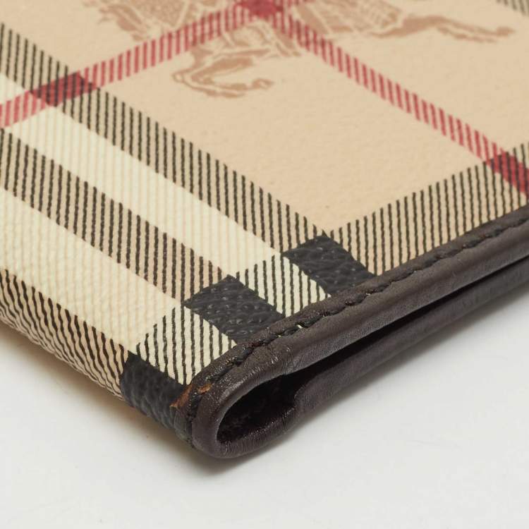 Pre Owned Burberry Beige/Brown Haymarket Check Coated Canvas and Leather Bifold Wallet