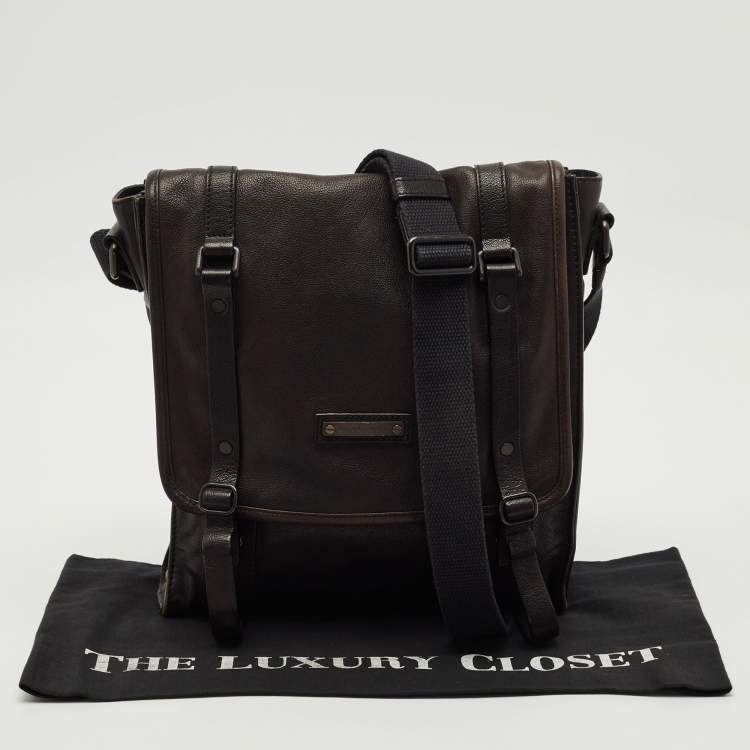 Pre Owned Burberry Choco Brown Leather Messenger Bag