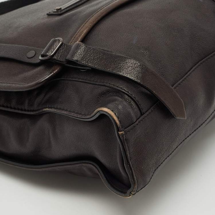 Pre Owned Burberry Choco Brown Leather Messenger Bag
