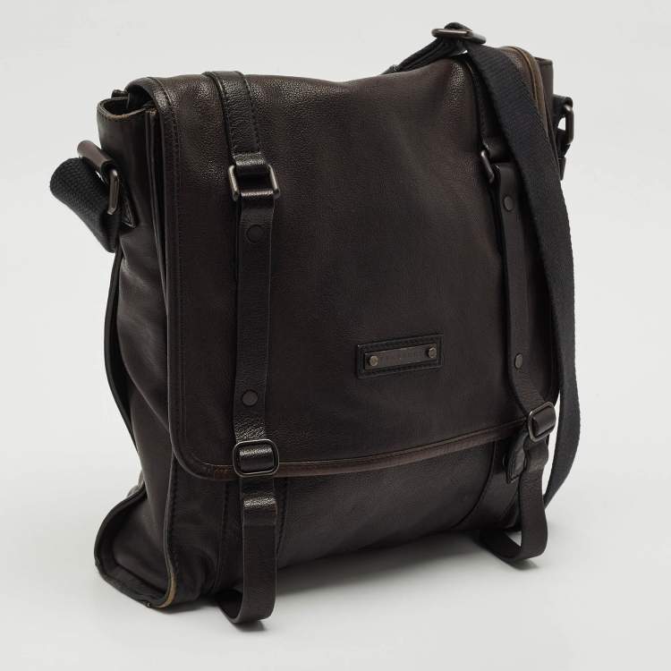 Pre Owned Burberry Choco Brown Leather Messenger Bag