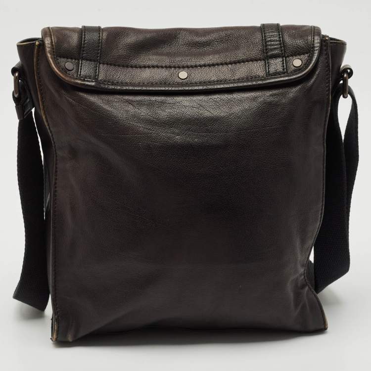 Pre Owned Burberry Choco Brown Leather Messenger Bag