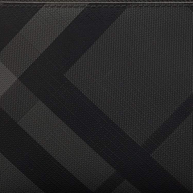 Pre Owned Burberry Black/Grey House Check PVC and Leather Reeves Double Zip Wallet