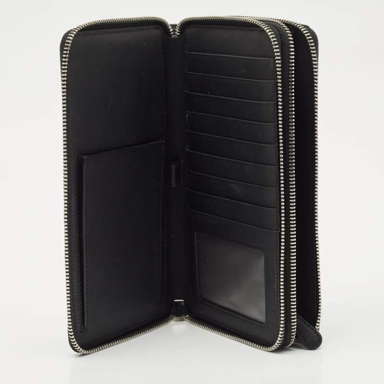 Pre Owned Burberry Black/Grey House Check PVC and Leather Reeves Double Zip Wallet