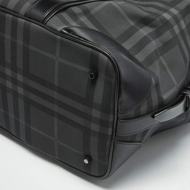 Pre Owned Burberry Black Check Coated Canvas and Leather Duffle Bag