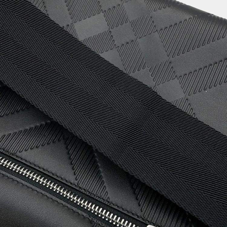 Pre Owned Burberry Embossed Check Black Calf Leather Messenger Bag