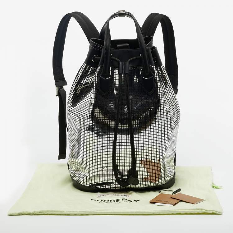 Pre Owned Burberry Black/Silver Mirror Effect Suede and Leather Drawstring Backpack